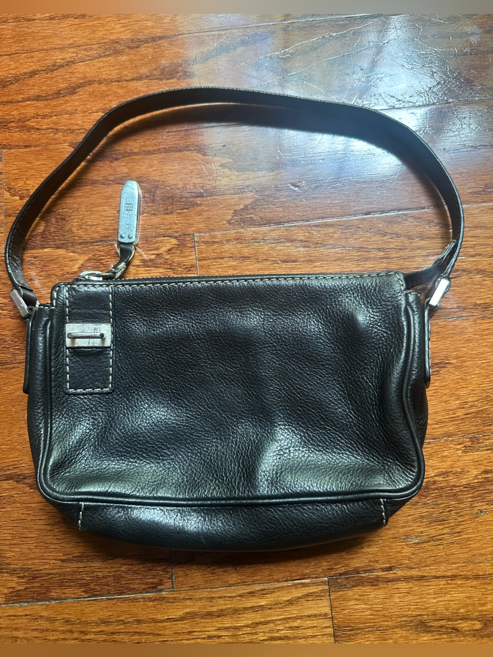 Michael Kors Black Leather Shoulder Bag with Silver Hardware